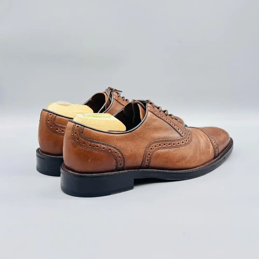 Johnston & Murphy Shoes Mens 9 Brown Leather Cap Toe Oxford Dress Brogue Comfort
